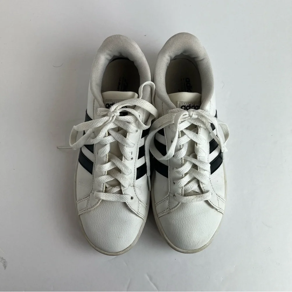 Adidas Neo Grand Court White Sneakers Size 6 Black Stripes Cloud Foam